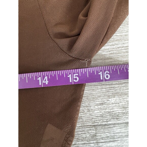 Y2K Brown Sheer Mesh Lace Trim Cropped Button Front Long Sleeve Top M Coquette - Picture 12 of 14